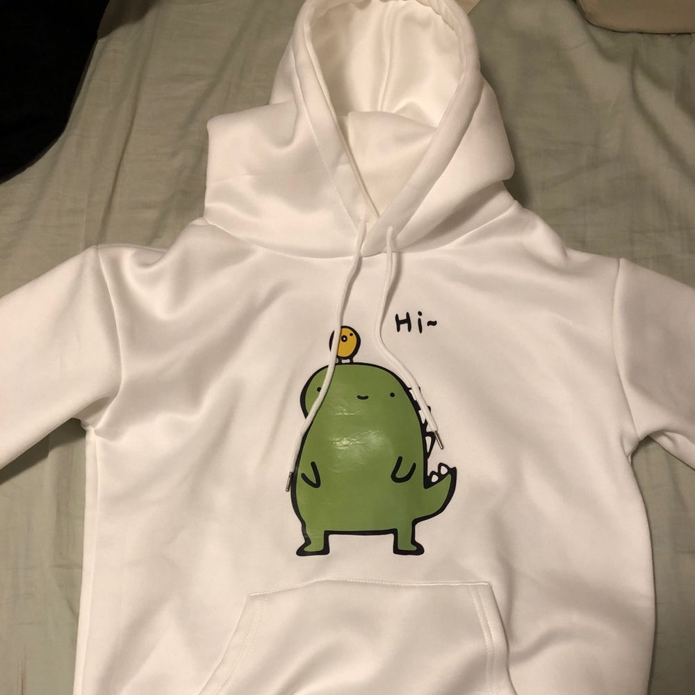 White Hoodie Dino Print